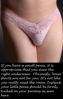 fuckyeahsissyboys:  smdickcuckold:  smallcocksissy:  panties everyday for me!  is this really what i need to do?  Yep. ;)  My goal&ndash; To fit perfectly in these! ♡
