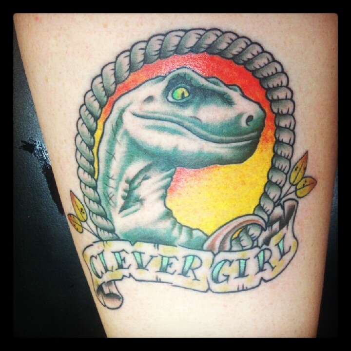 fuckyeahtattoos:
“ Just because I love Jurassic Park!
Right thigh, done by James at New Addiction in Kalamazoo, MI
”