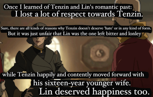 &ldquo;Once I learned of Tenzin and Lin&rsquo;s romantic past: I lost a lot of respect towards Tenzi