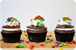 gastrogirl:  m&m cupcakes with chocolate-dipped