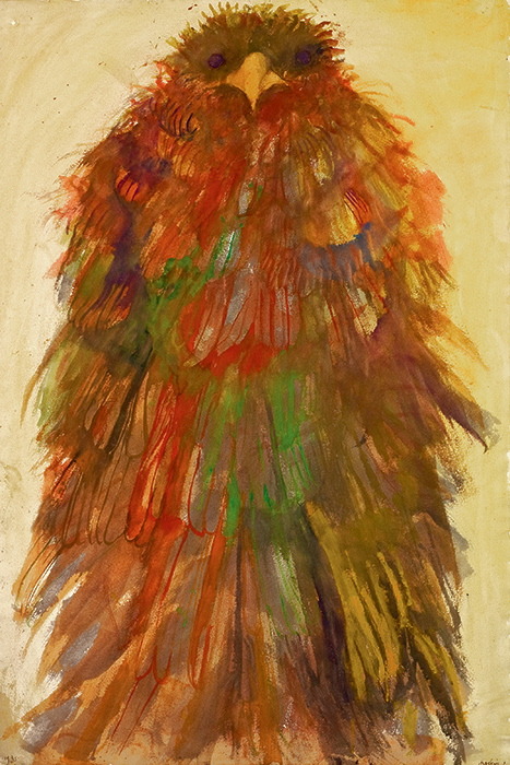 drawpaintprint:Leonard Baskin (1922-2000): Burgeoning Phoenix (Date Unknown) Watercolor