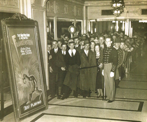 the-dark-city: weepingbrook: Patrons standing in line to wait to see Frankenstein for the first time