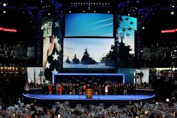 Russian ships displayed at DNC tribute to vets &ldquo;&hellip;большой противолодочный корабль «Керчь» проекта 1134 (легко узнаваемый по квадратной антенне РЛС «Подберезовик»