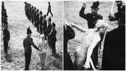 nanking-decade:  No mercy for the daughter of the officer who supposedly sold secrets to the Germans! takenoutside-punished:  Forced to run the gauntlet naked for punishment   