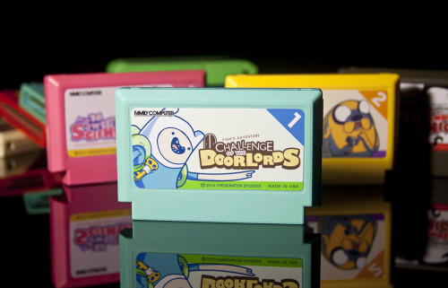 tinycartridge:  Adventure Time games for Famicom! Or fake labels based on the cartoon and slapped on Famicom cartridges, Famicase style. This is a thing people do all the time now! In fact, the site behind these mock-ups, SimplyAwful, is dedicated to