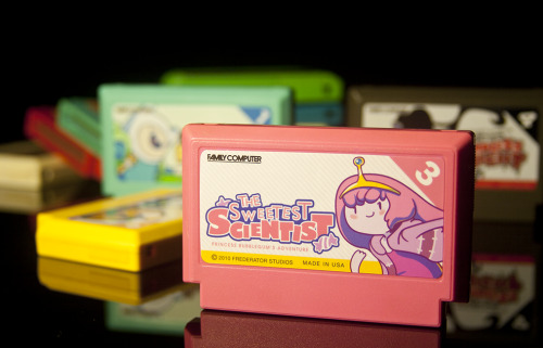 tinycartridge:  Adventure Time games for Famicom! Or fake labels based on the cartoon and slapped on Famicom cartridges, Famicase style. This is a thing people do all the time now! In fact, the site behind these mock-ups, SimplyAwful, is dedicated to