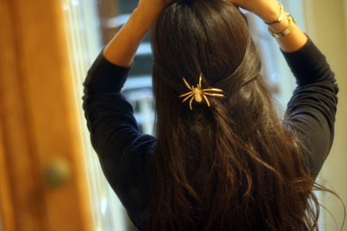 tigerunicorns:Bobby pin + toy spider + gold spray paint = I’M SO READY FOR HALLOWEEN!Also admi