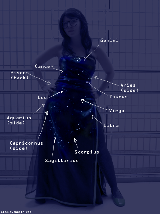 aimeld:  Almost all of the stars in the dress are actual constellations! Back when