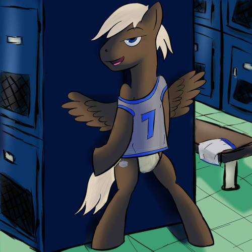 Staying behind after the game. Pseudo-pin-up of Dumbbell wearing a basketball jersey.  I’m seriously crushing on this pony.  This one definitely is supposed to be more suggestive, but I’m too self-conscious to really go all the way considering