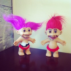 Trolls in the upstairs bathroom. #toys #myjob