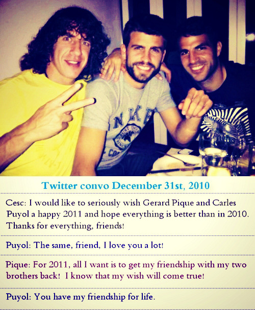 moreawesomewithfootball:  The Moc Moc Love: Carles Puyol, Gerard Pique & Cesc Fabregas 