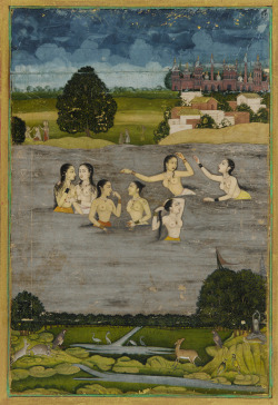 6656:  Women bathing in a lake 18th century Mughal