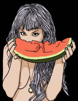 lewdsketchbook:  ohvex.tumblr.com  aww someone drew me eating my watermelon, how awesome!