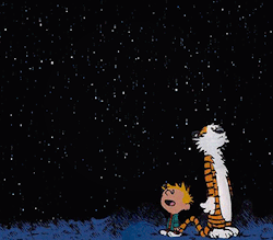 kelogsloops:Calvin: If people sat outside and looked at the stars each night, I’ll bet they’d live a lot differently.Hobbes: How so? Calvin: Well, when you look into infinity, you realize that there are more important things than what people do all