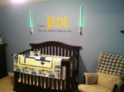 nerdyanddirty:  Nerd parents are the best parents. Love the styling of the wood on the crib as well. Very classy. 