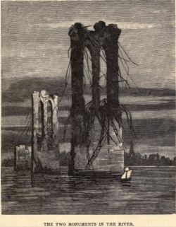 mbelt:  ‘The Two Monuments in the River’, an imagining of the ruins of the Brooklyn Bridge from a writer in 1889 of America in 2951. From The Last American.  