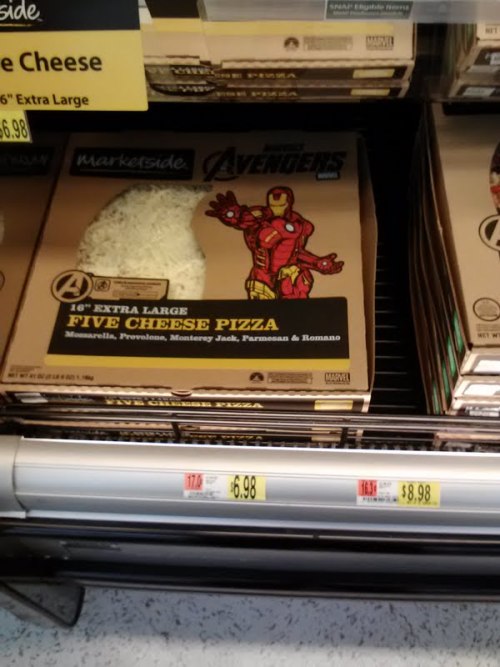 brodinsons:  glayish:  wishyouweremegan:  timelord903:  avengers: the pizza collection.  only at walmart  #of course thor gets the ultimate meat pizza  mm Thor’s just got so much sausage  Tony gets the “five cheese pizza” oh my god who was in charge