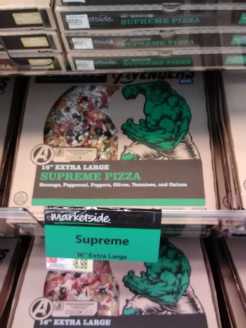 brodinsons:  glayish:  wishyouweremegan:  timelord903:  avengers: the pizza collection.  only at walmart  #of course thor gets the ultimate meat pizza  mm Thor’s just got so much sausage  Tony gets the “five cheese pizza” oh my god who was in charge