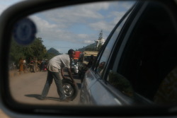 Rolling through traffic in Arusha, Tanzania.