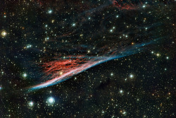 timelightbox:  Sept. 12, 2012.The oddly shaped Pencil Nebula is pictured in this image from La Silla Observatory in Chile. This nebula is a small part of a huge remnant leftover after a supernova explosion that took place about 11,000 years ago. From
