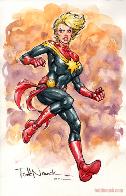 toddnauck:  Carol Danvers, Captain Marvel. Watercolor and Pigma Micron Marker 11x17 art for St. Jude Children’s Hospital charity auction at New York Comic Con Oct 2012. 