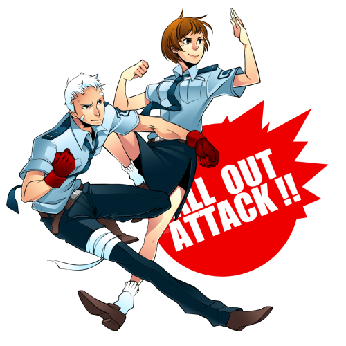 mightier:all out attack!A commission I did for riceroni85 of Chie and Akihiko in Japanese police u