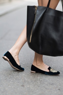 what-do-i-wear:  Celine Bag, Miu Miu loafers. (image: carolinesmode)