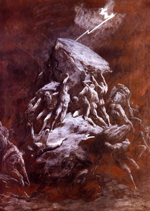 oilpaintinggallery:  Oil painting: The Clash of the Titans Artist: Gustave Dore 