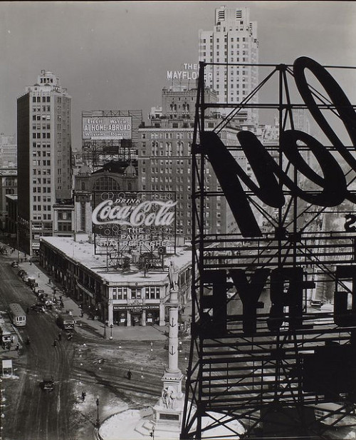 collective-history:Columbus Circle, Manhattan ca. 1938 (NYPL) Think about how Coca-Cola paid for tha