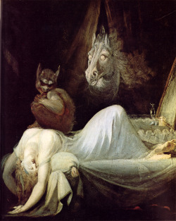 waldgeist86:  The things that torment us in the night… Henry Fuseli’s “Nightmare” as well as Nicolai Abraham Abilgaard’s later version. 