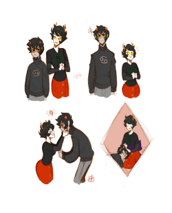 lemoro:  I know its a pretty common headcanon to have Karkat as a little shortstop and Kanaya as tall and slender, but initially my first thoughts of their physical attributes were almost the opposite. I had pictured Kanaya to be short and a bit fuller
