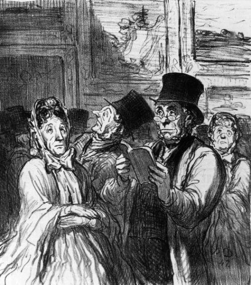 virgileseptembre:Honoré Daumier - Caricature of visitors to an Art Exhibition before a painting by G