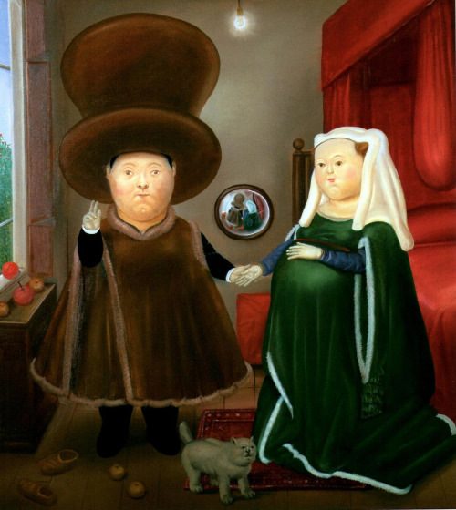 art-mirrors-art:Fernando Botero -  The Arnolfini Marriage (after Jan van Eyck) (1978)