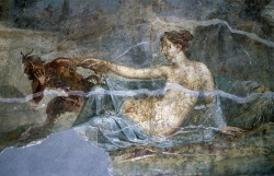 sagtaurian:  Ancient Roman fresco of Pan and Hermaphroditus from the House of Dioscuri in Pompeii. Photo taken by TyB at the Archaeological Museum in Naples, Italy. 