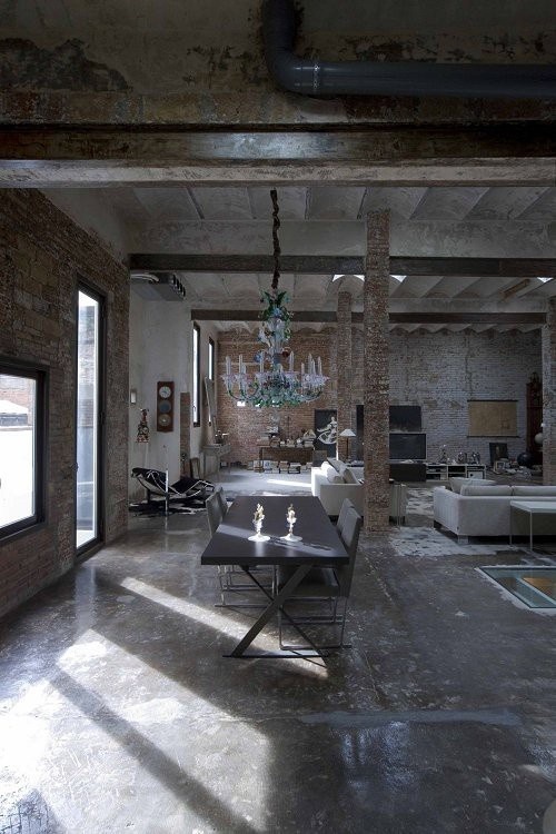 justthedesign:  Concrete/Brick Dining Room 