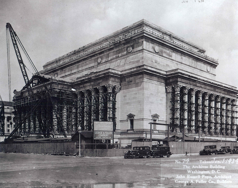 The National Archives Building under construction in 1934, Washington D.C.