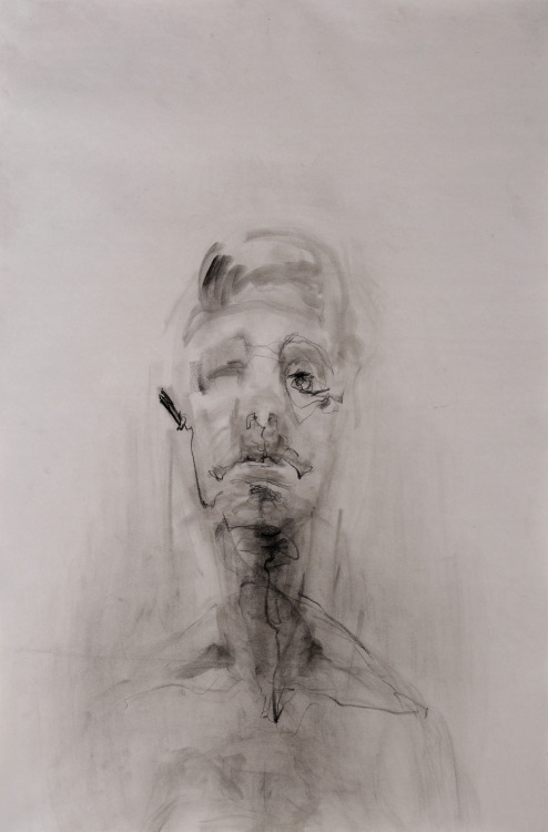 from 50 series (self portrait) charcoal on newsprint using fabric 24 x 36freshman 2nd semester