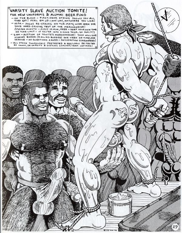 jockstrapwalt:art by The Hun (varsity slave auction I)