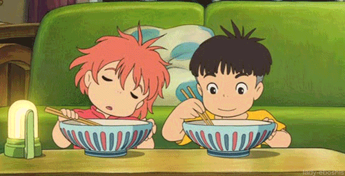 breakfast–in-bed:  watching ponyo was the perfect way to end my weekend :)   Me and you :p