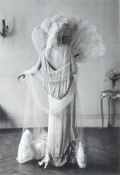 Lovely Vionnet gown with ostrich feather accessories