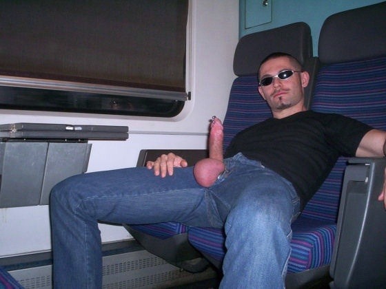 riskyinpublic:  Dick flashing &amp; wanking on the train - horny!