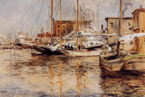 silverbluebird: John Henry Twachtman (1853-1902)  Oyster Boats, North River 1879 Princeton Univ