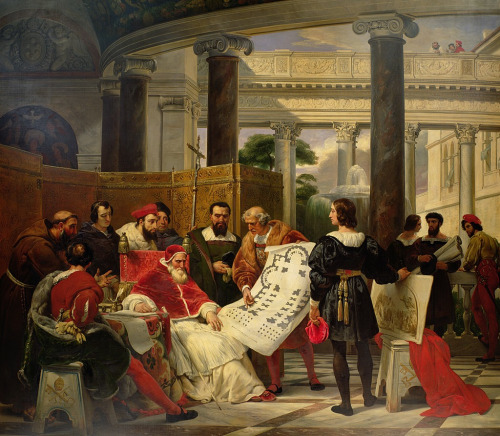 necspenecmetu:Emile Jean-Horace Vernet, Pope Julius II Ordering Michelangelo, Bramante, and Raphael 