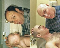 hatrah:  you-run-i-roll:  its like the dads hair has slowly fallen onto his sons chest over time   i’m done with this site 