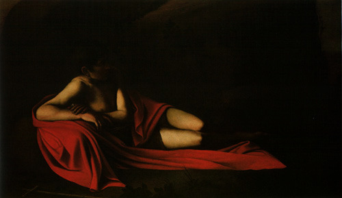 nioniel:antiqueart:Caravaggio - John the Baptist (Reclining Baptist) (1610)Dat lighting. 
