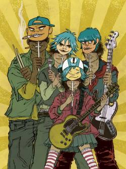 veilchendystopia:  SPIN  January 2006  Cartoon band Gorillaz’s Feel Good Inc. was the 2005 single of the year the image was later used as cover for Indonesian illustration magazine BabyBoss.