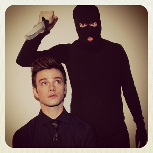 fyeahgleeclub:teamcoco #chriscolfer is on the show tonight. Watch and find out what this pic is all 