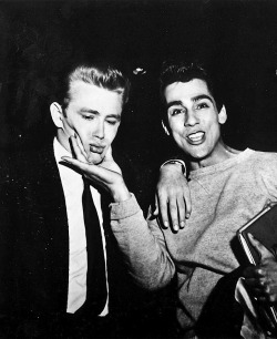 jamesdeandaily:  James Dean and Perry Lopez on the set of Rebel Without a Cause. 