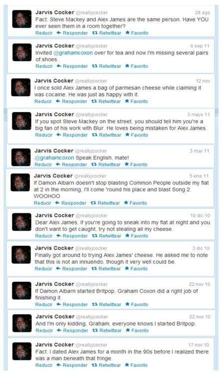 blurmex-blog: Jarvis Cocker Twitter timeline - Blur mentions