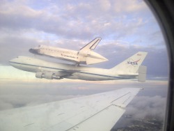 jacobsoboroff:  WOW. I was just sent this photo taken by NASA’s Stephanie Stilson who this morning was aboard the C9 Pathfinder that few ahead of the 747 carrying the Space Shuttle Endeavour. Endeavour is headed to Los Angeles where it will be permanently